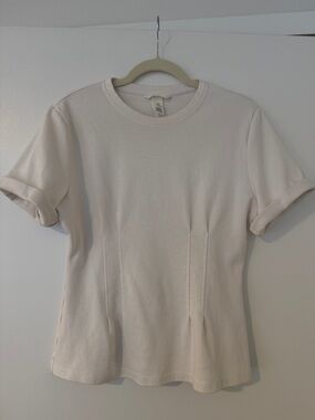 H&M Women's Cream Short Sleeve Sculpted Tee